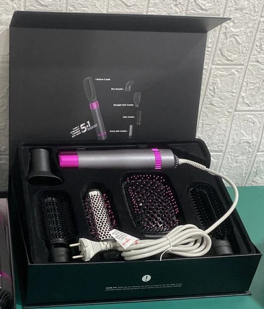 5-in-1 Hair Dryer Brush & Volumizer Styler Set – Hot Air Brush with Interchangeable Heads and Negative Ionic Technology for Blow Drying and Styling